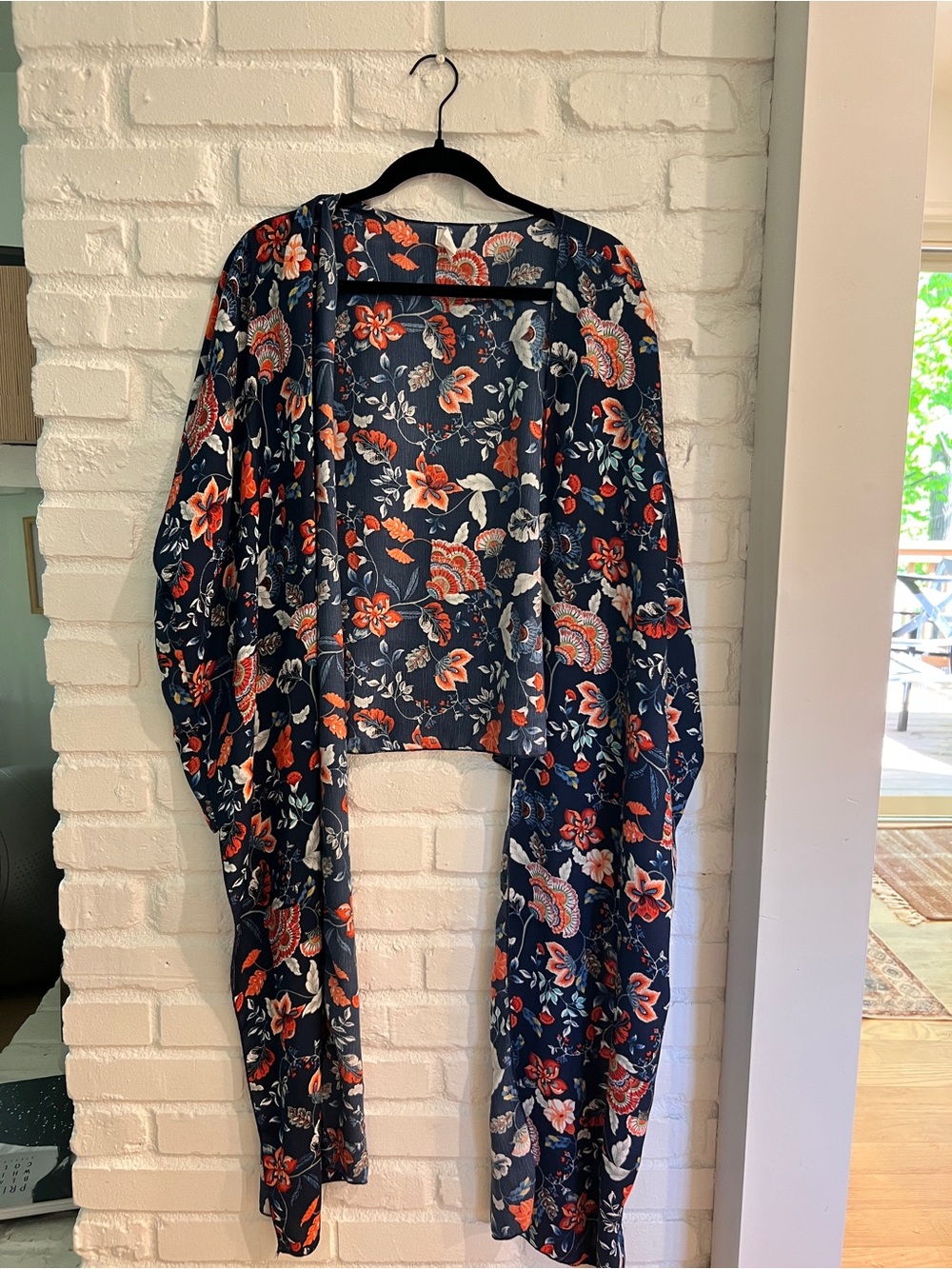 Sage The Label Navy Floral Kimono with Coral Accents